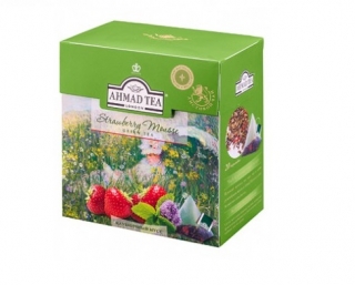 Чай зеленый Ahmad Tea Strawberry Mousse Green (Ахмад Клубничный мусс), байховый листовой (20 пирамидок по 1,8гр. в уп.)
